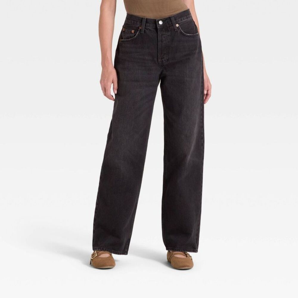 Women's Mid-Rise 90's Baggy Denim Jeans - Universal Thread Washed Black 10 - Picture 1 of 4